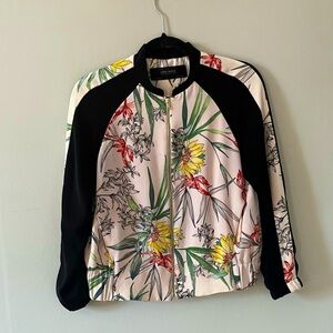 Zara Women's Floral Bomber‎ Jacket - Black and Cream